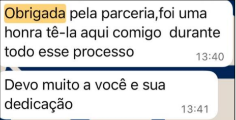Mensagem de Cleiriane: obrigada pela parceria, foi uma honra tê-la comigo durante todo o processo.